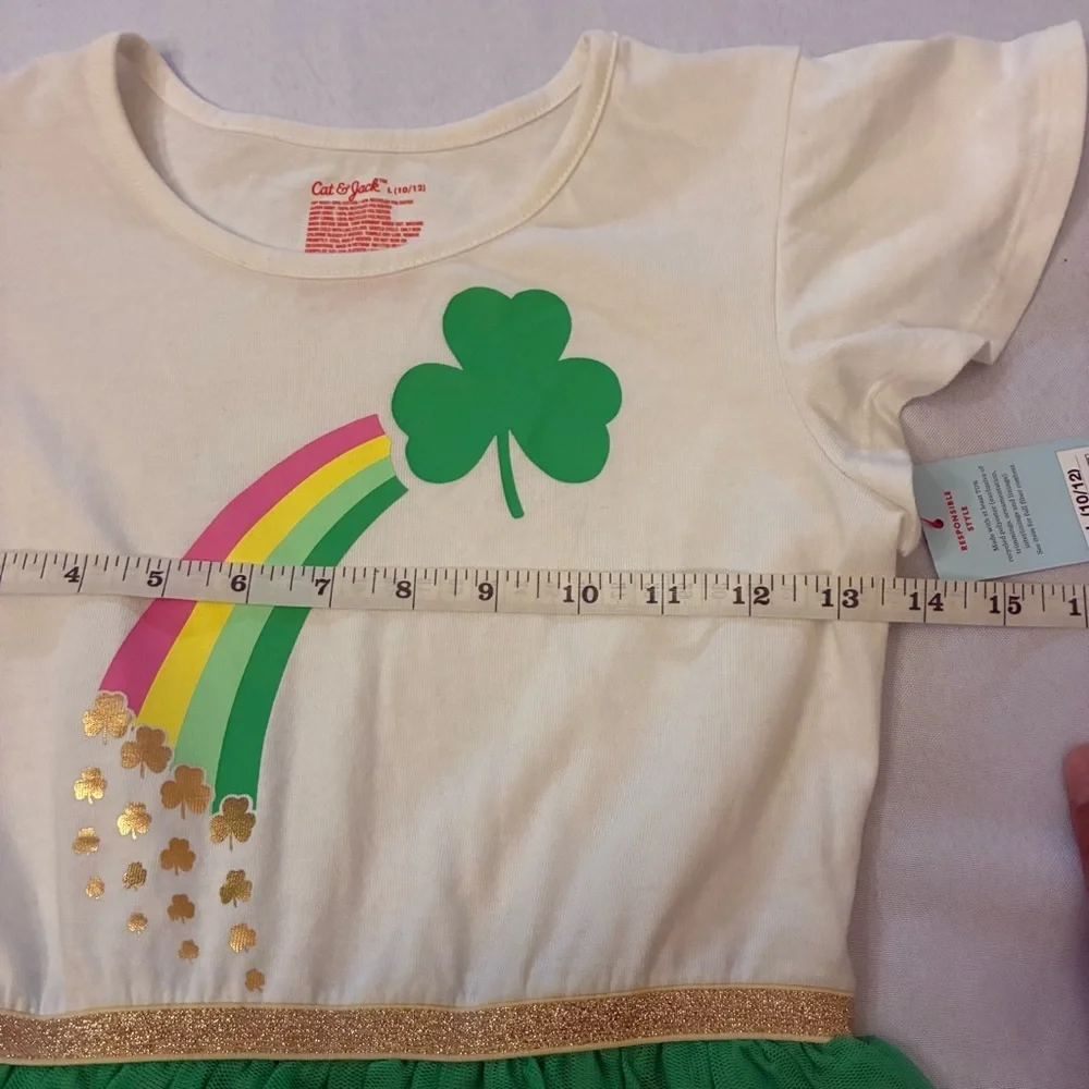 Cat & Jack Girls' St.Patrick’s Day Tiered Tulle Short Sleeve Dress Size L 10/12